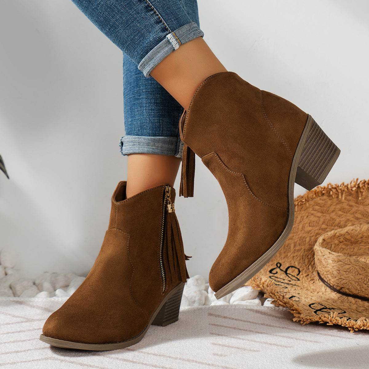 Women's Metal Zip Tassel Low-Top Boots - Stylish & Comfortable Fashion 2025 - Buy Center
