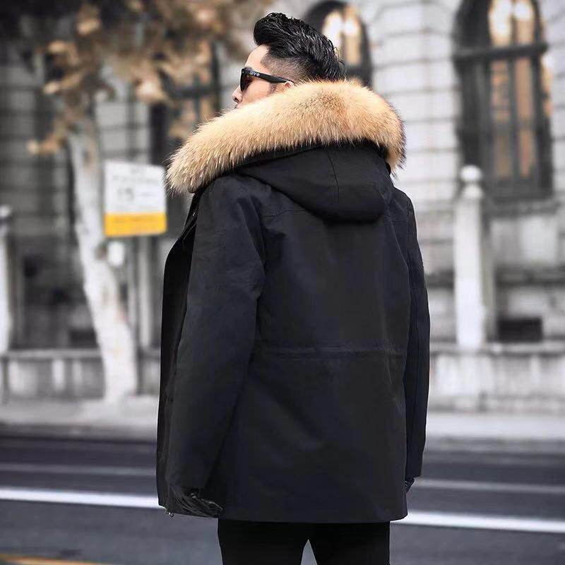 Korean Mid-Length Faux Fur Coat - Hooded Raccoon Liner Slim Fit Style - Buy Center