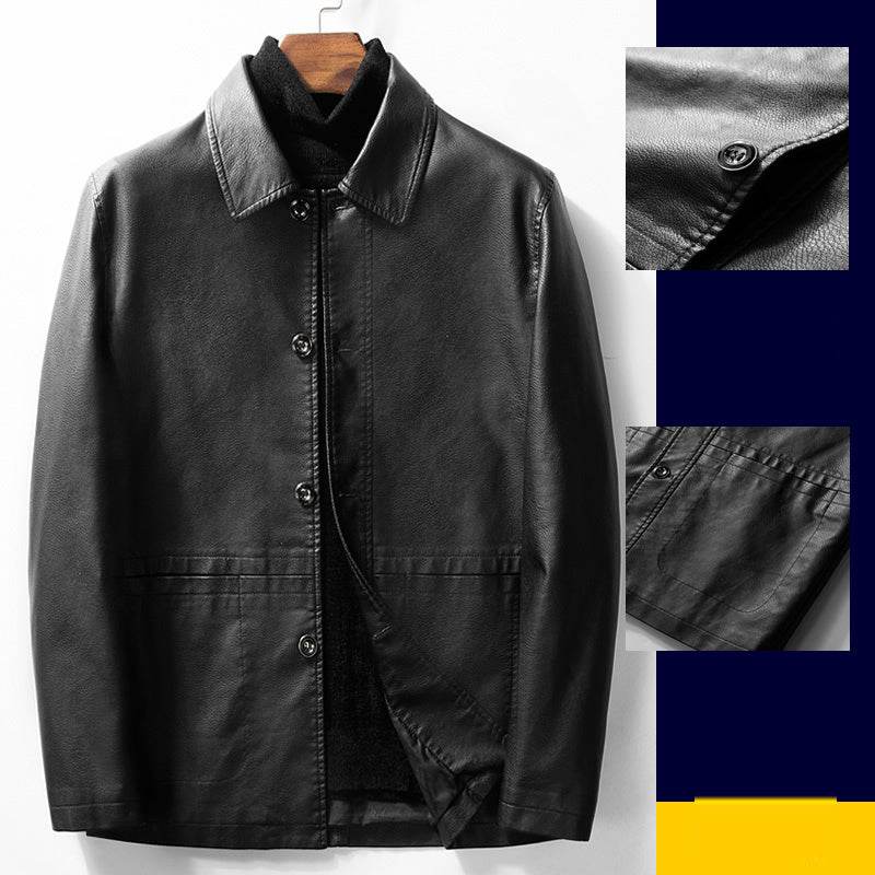 Trendy Slim Fit Leather Jacket for Men - Zipper Pockets, Autumn Style - Buy Center