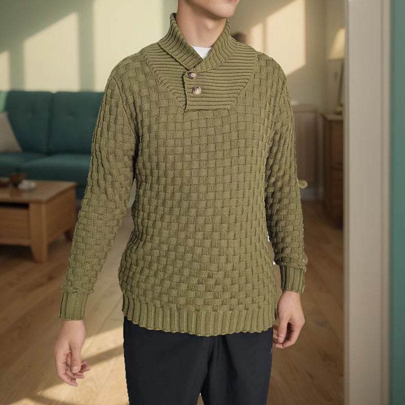 Buycenter Men's Slim Turtleneck Sweater - Trendy Button Design Pullover - Buy Center
