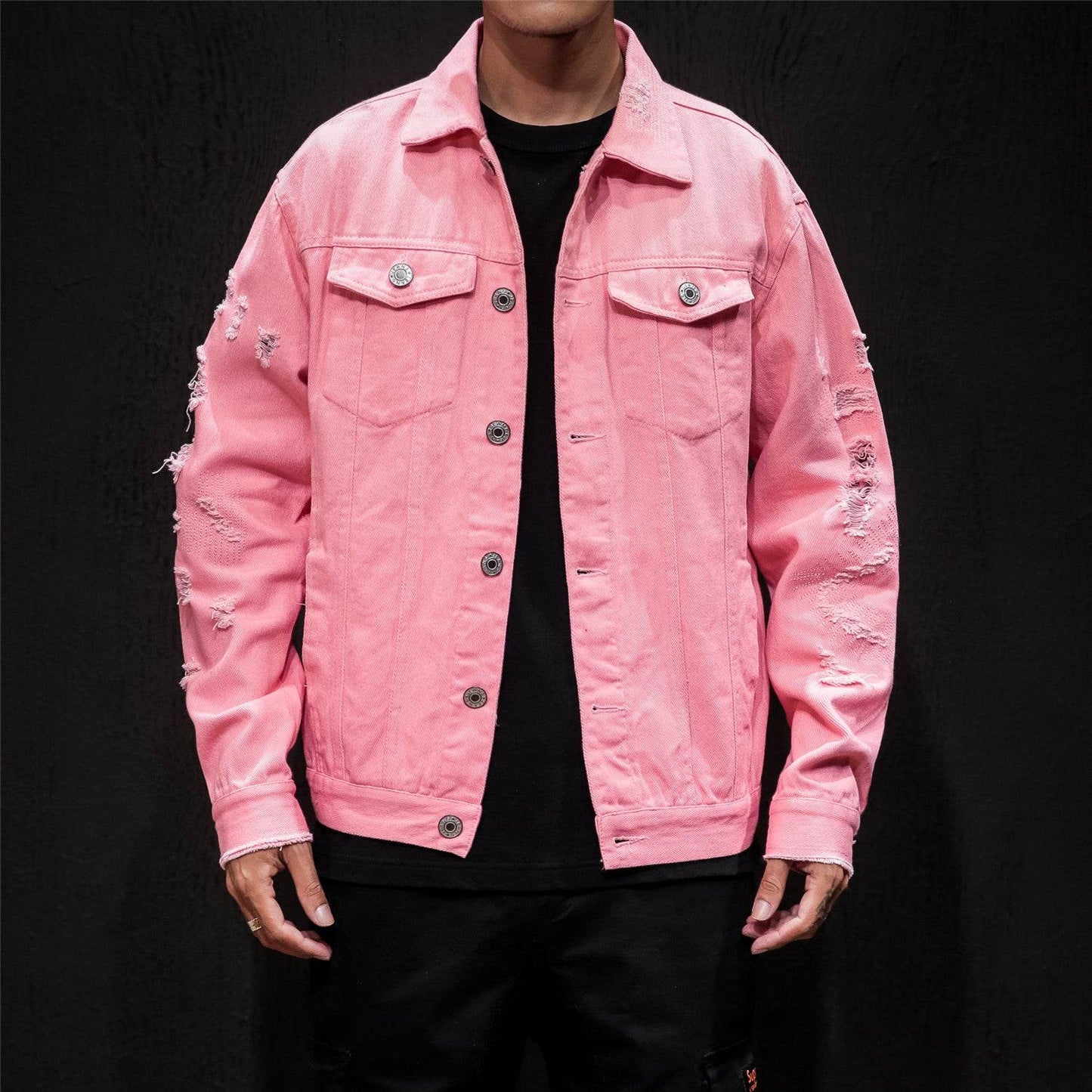 Men's Plus Size Denim Jacket - Embroidered Genuine Leather, Stylish Fit - Buy Center