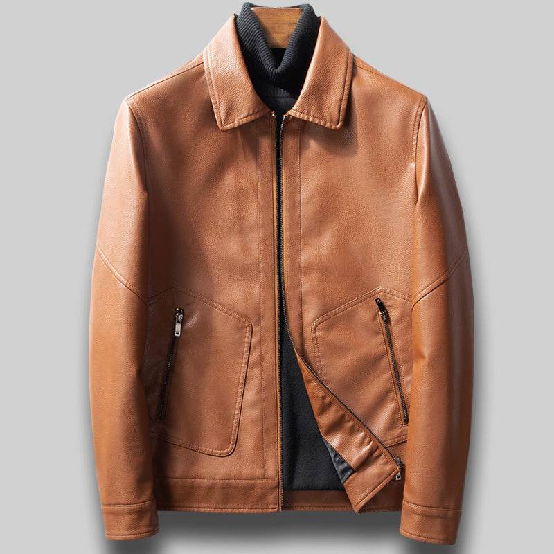 Trendy Slim Fit Leather Jacket for Men - Zipper Pockets, Autumn Style - Buy Center
