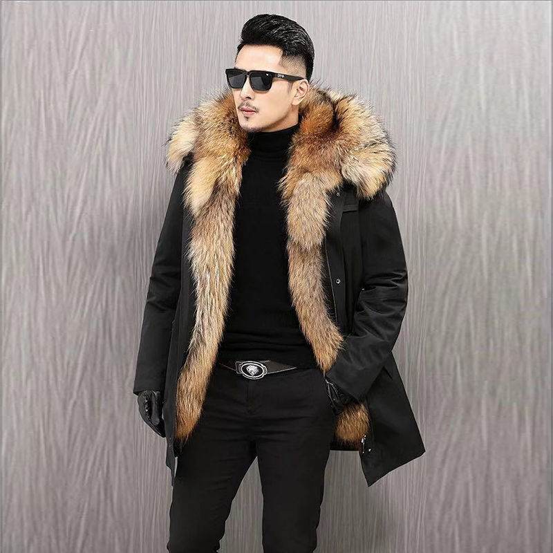 Korean Mid-Length Faux Fur Coat - Hooded Raccoon Liner Slim Fit Style - Buy Center