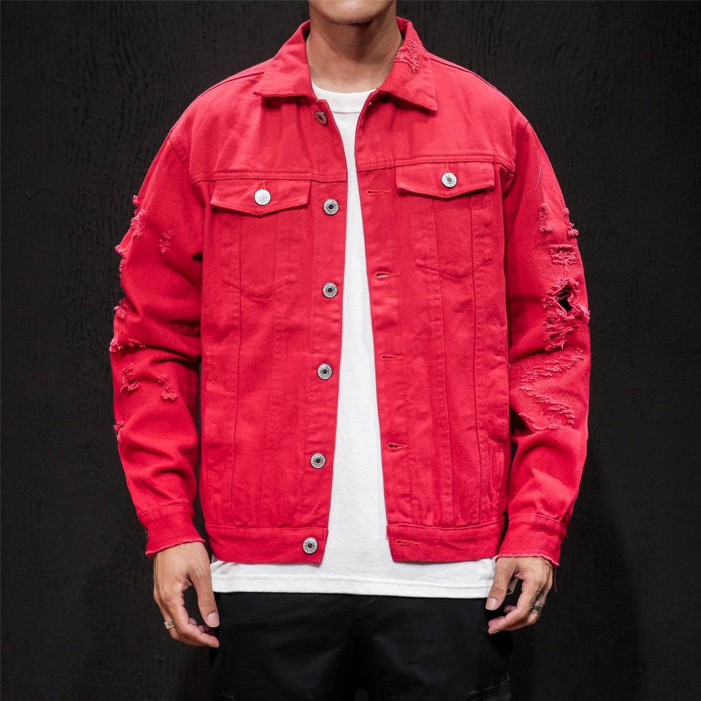 Men's Plus Size Denim Jacket - Embroidered Genuine Leather, Stylish Fit - Buy Center