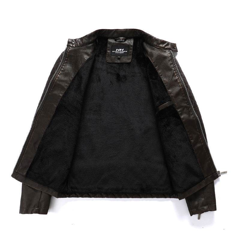 Men's Leather Motorcycle Jacket - Warm Velvet Lining for Autumn Winter - Buy Center