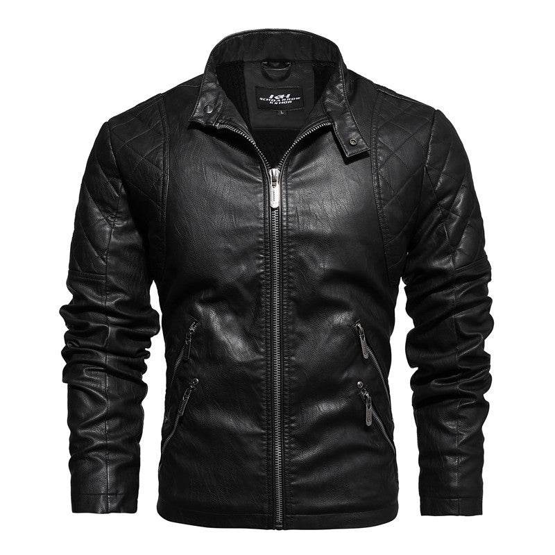 Men's Leather Motorcycle Jacket - Warm Velvet Lining for Autumn Winter - Buy Center