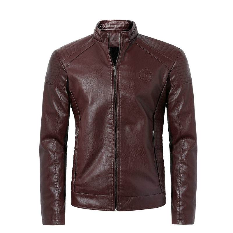 Men's Plus Velvet Leather Jacket - Trendy Casual Style, Stand-Up Collar - Buy Center