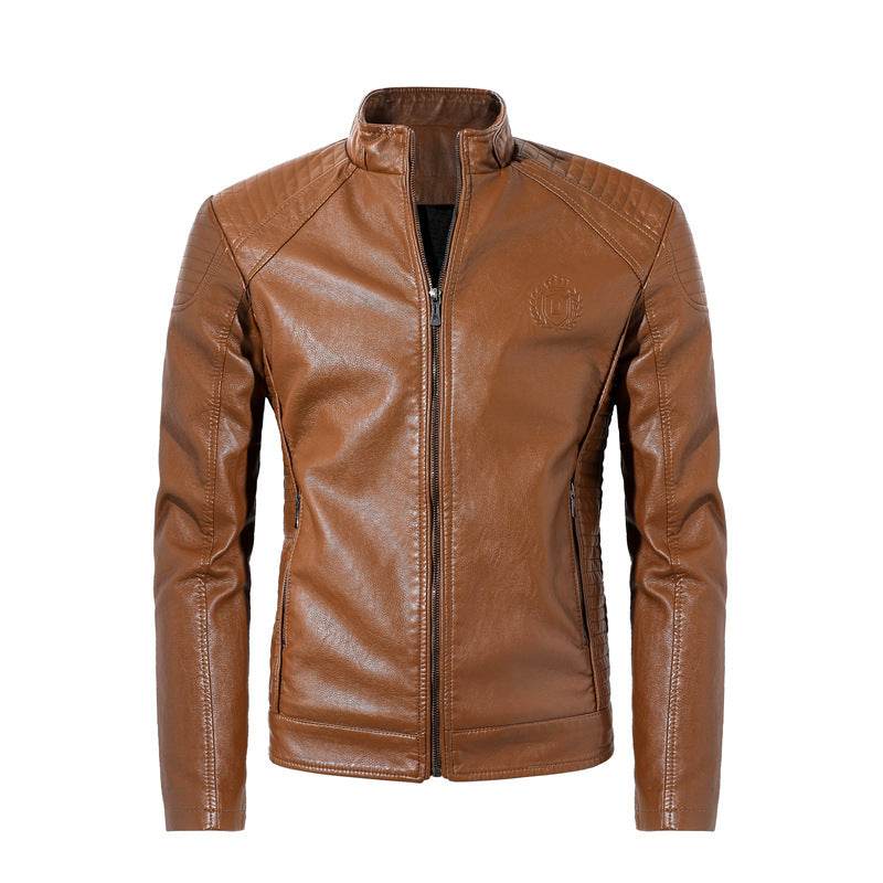 Men's Plus Velvet Leather Jacket - Trendy Casual Style, Stand-Up Collar - Buy Center