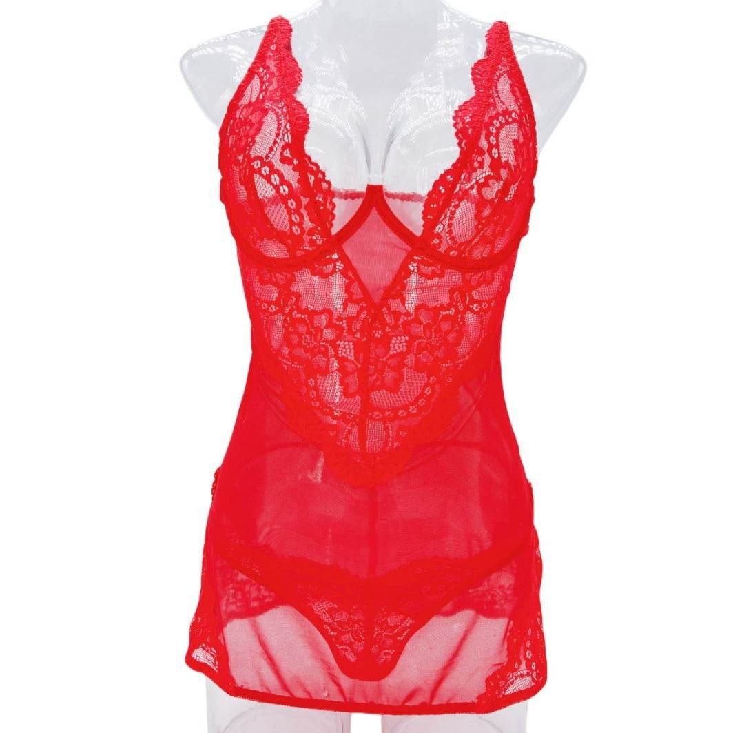 Elegant Cutout Sling Tulle Lace Pajamas for Women - See-Through Comfort - Buy Center