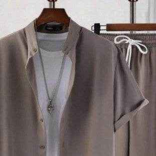 Men's Short Sleeve Cardigan Suit - Casual Summer Shirt & Pants Set