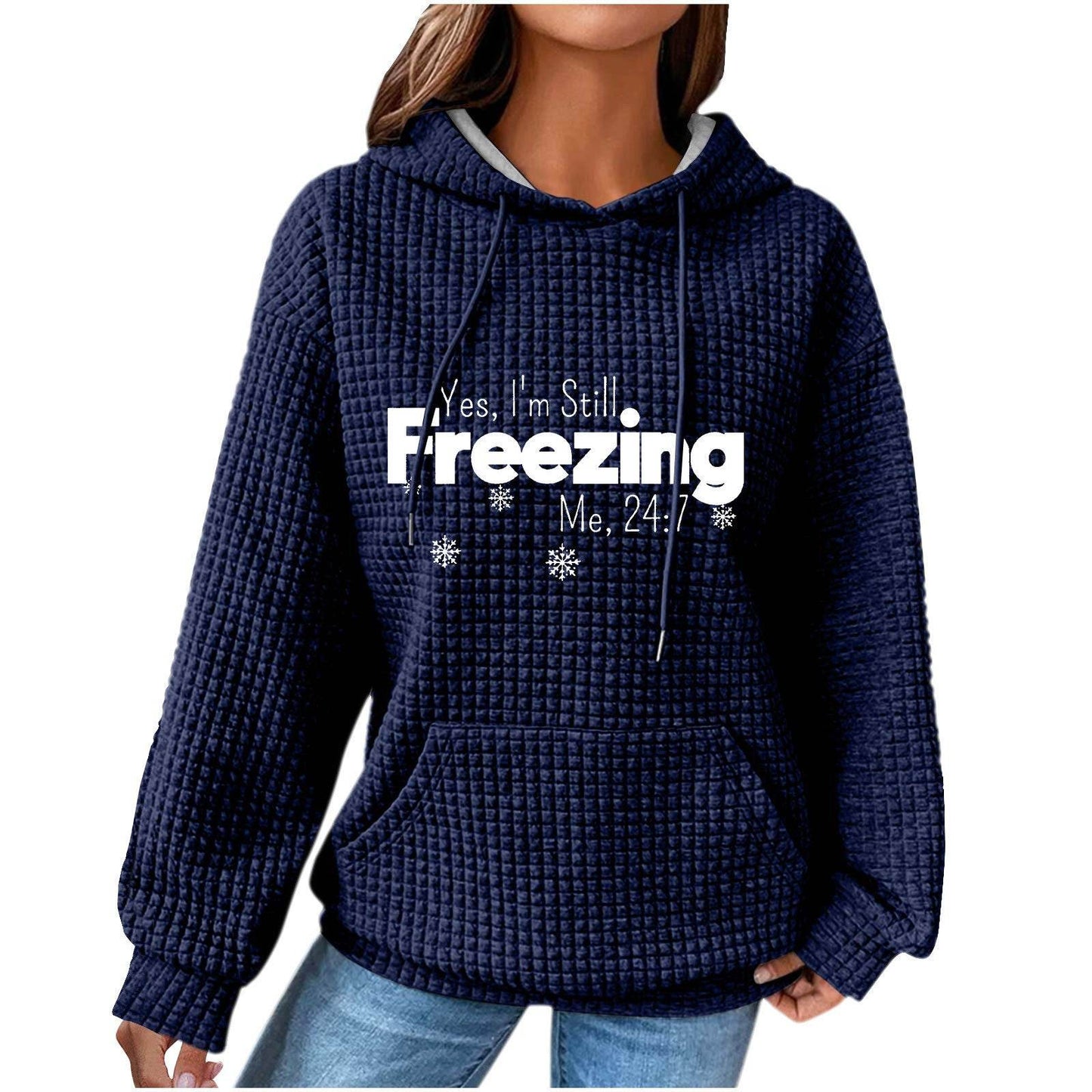 Women's Olive Green Hooded Waffle Sweater - Trendy Patchwork Design - Buy Center