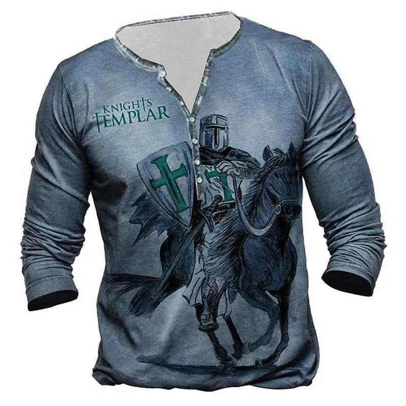 Men's Long-Sleeved Medieval T-Shirt - Stylish European Digital Print 2025 - Buy Center
