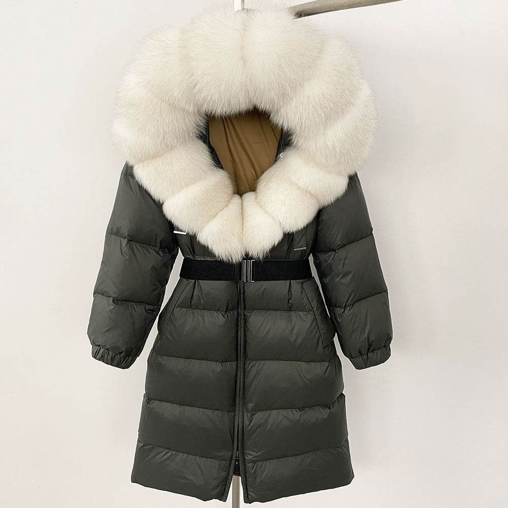 Women's Long Hoodie Coat - Real Fox Fur Collar, Padded Warmth 2025 - Buy Center