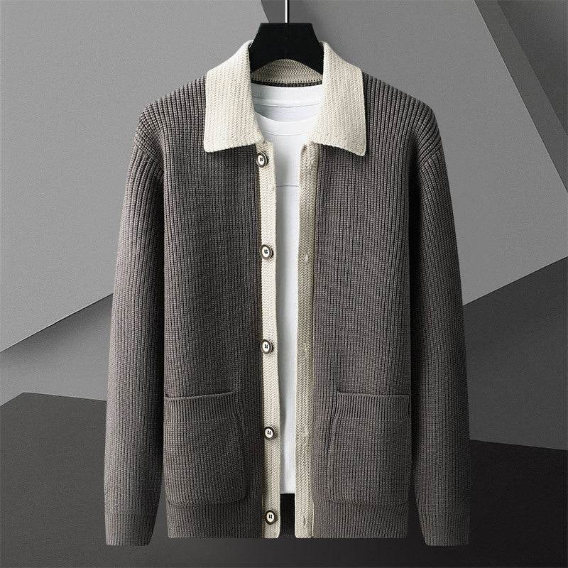 Men's Trendy Long-Sleeved Sweater Coat - Stylish Khaki, Black, Green Options - Buy Center