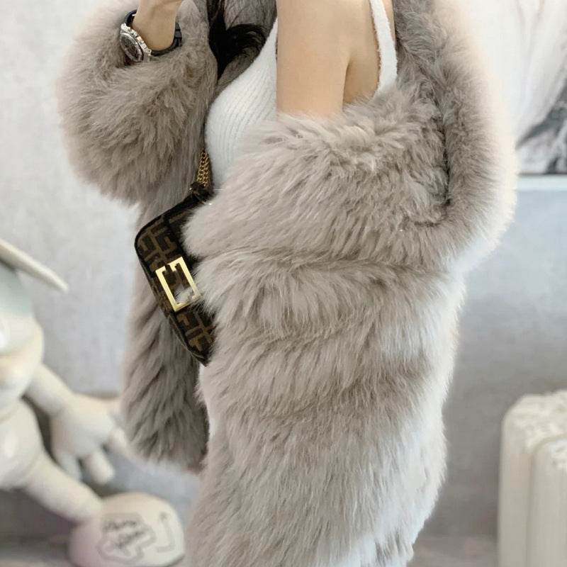 Online Influencer Hooded Faux Fur Coat - Trendy Elephant Gray Style - Buy Center