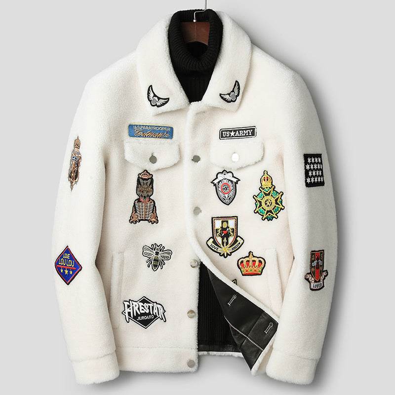Fashionable White Grain Lamb Fur Jacket - Genuine Leather M-5XL Sizes - Buy Center
