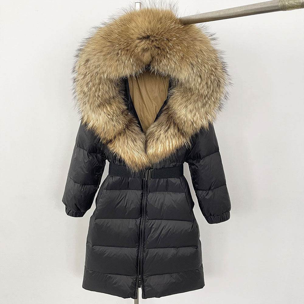 Women's Long Hoodie Coat - Real Fox Fur Collar, Padded Warmth 2025 - Buy Center