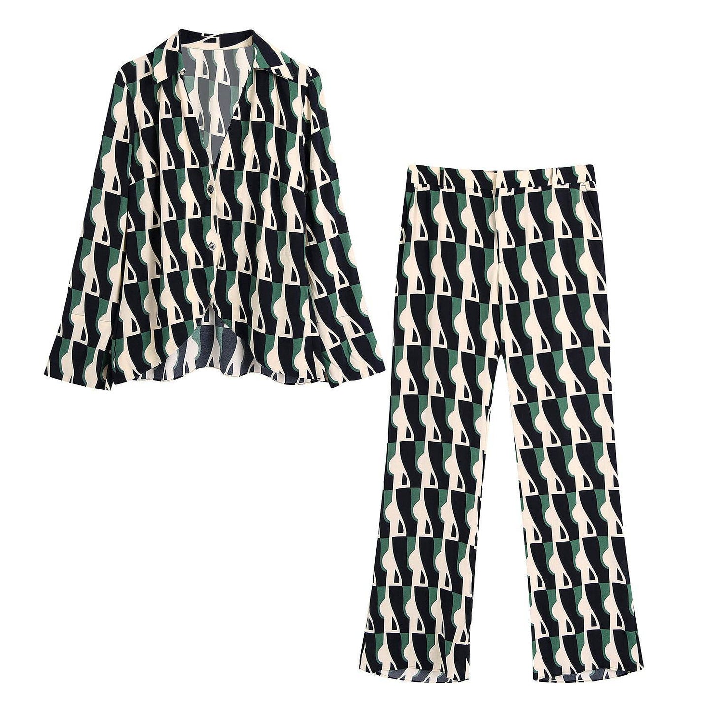 Stylish Men's Geometric Print Pants Suit - Comfortable Loose Blouse Set - Buy Center