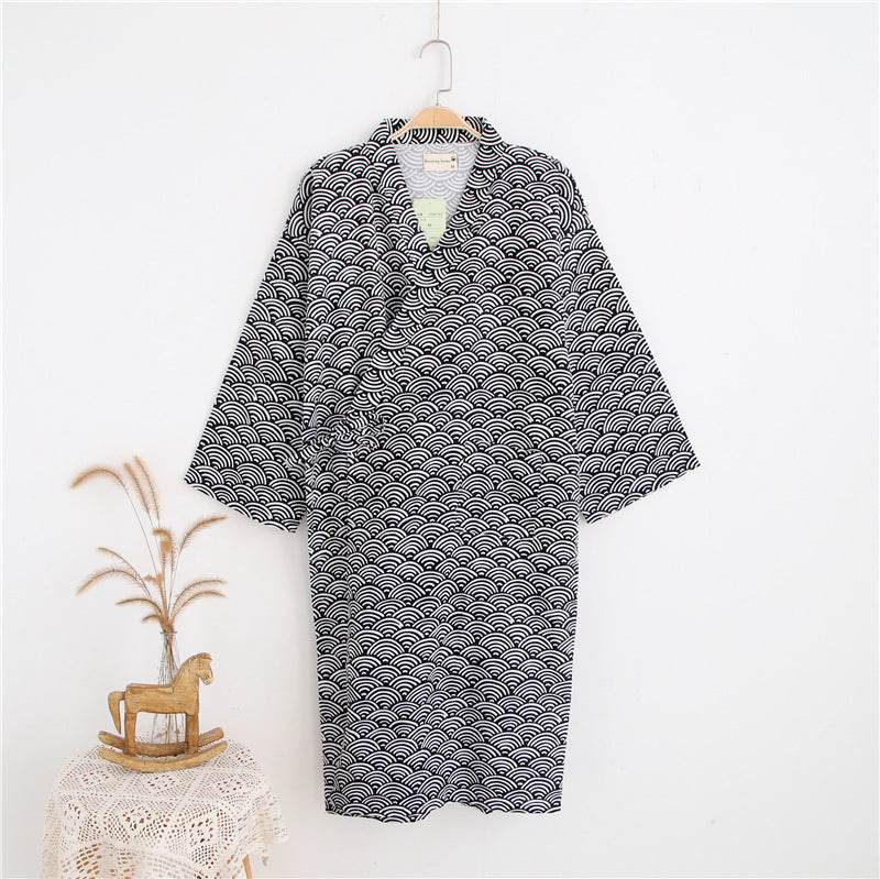 Pure Cotton Mid-Length Men's Robe - Breathable Double Gauze Comfort - Buy Center