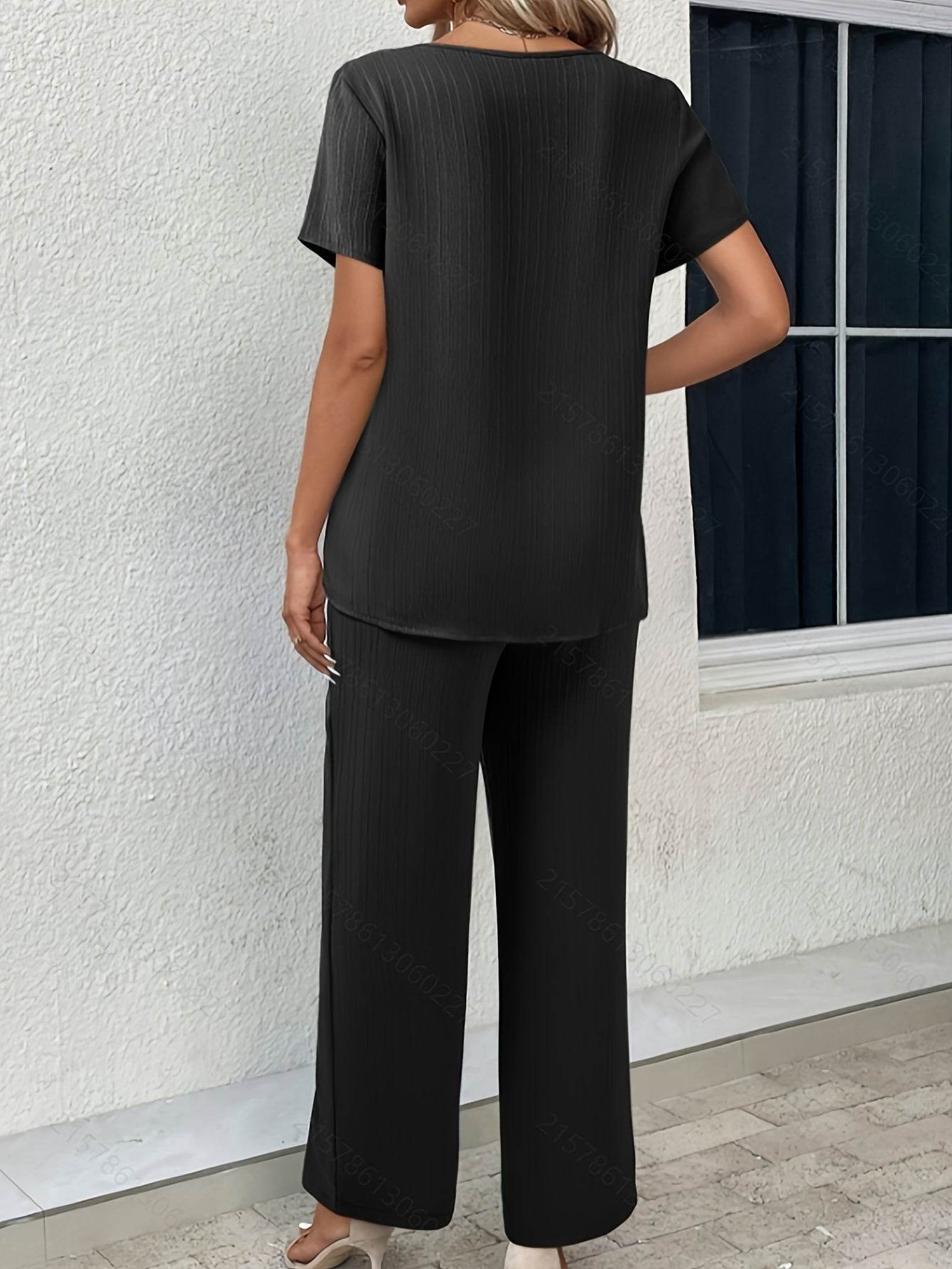 Women's Spring Casual Two-Piece Set - Round Neck Dress Top & Pants - Buy Center