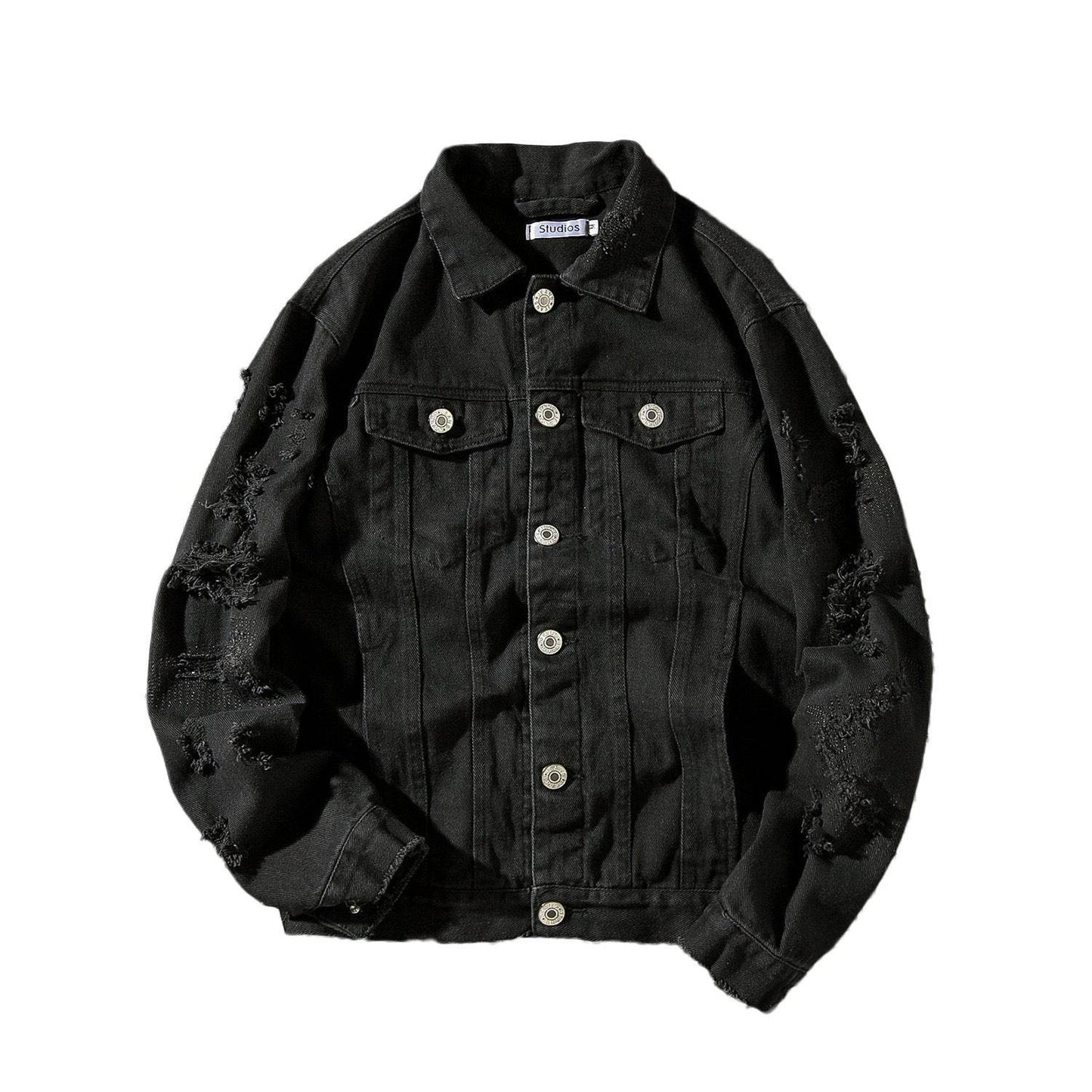 Men's Plus Size Denim Jacket - Embroidered Genuine Leather, Stylish Fit - Buy Center