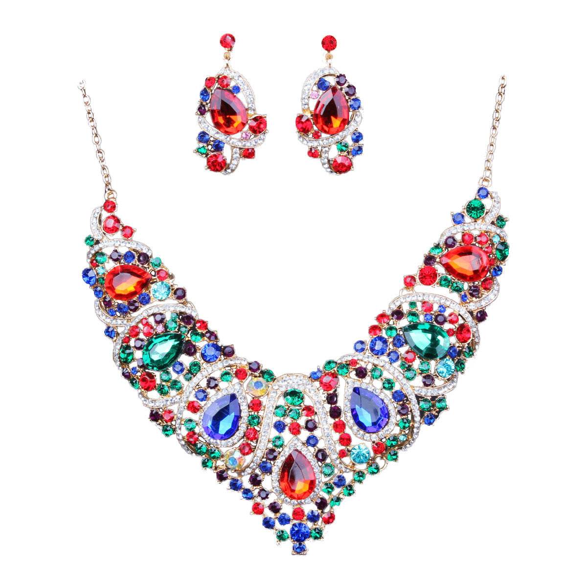 Colorful Bridal Necklace & Earring Set - Geometric Gemstone Jewelry 2025 - Buy Center