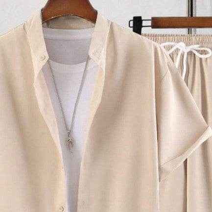 Men's Short Sleeve Cardigan Suit - Casual Summer Shirt & Pants Set