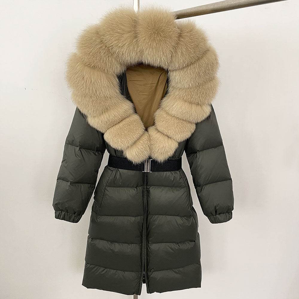 Women's Long Hoodie Coat - Real Fox Fur Collar, Padded Warmth 2025 - Buy Center