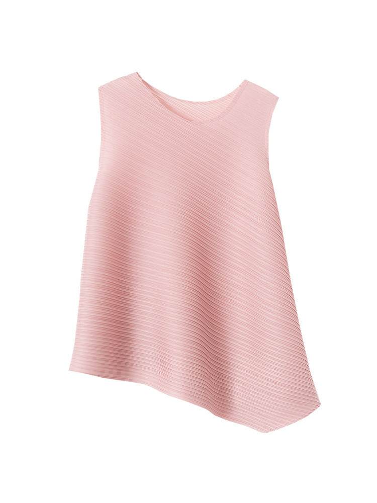 Pleated Women's Slimming T-Shirt - Stylish Sleeveless Fit in Various Colors - Buy Center