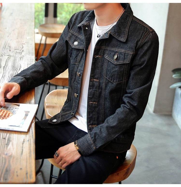 Buycenter Men's Slim Fit Denim Jacket - Multi-Pocket Motorcycle Style - Buy Center