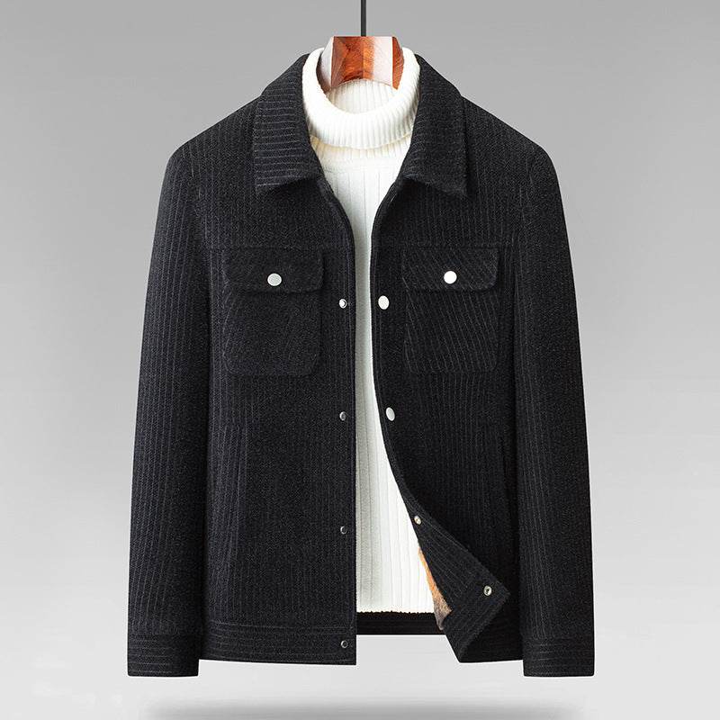 Fleece-Lined Men's Casual Coat - Stylish Warm Jacket in Brown, Gray, Black - Buy Center