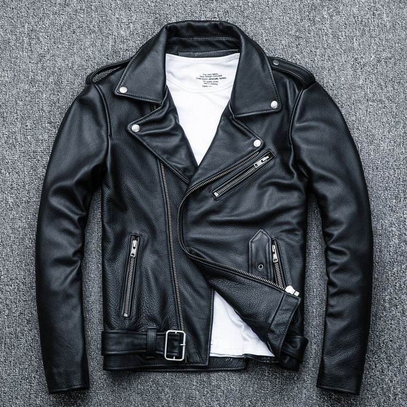 Pure Cowhide Biker's Leather Jacket - Durable Style, Sizes S to 5XL - Buy Center