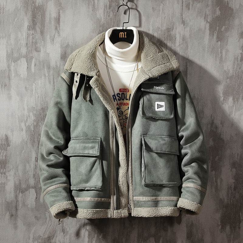 Trendy Thickened Warm Jacket - Genuine Leather & Stand-Up Collar Style - Buy Center