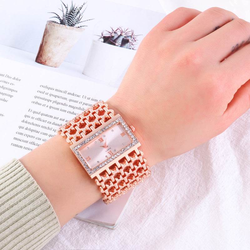 Women's Steel Band Diamond Watch - Rhinestone Square Design, Premium Style - Buy Center