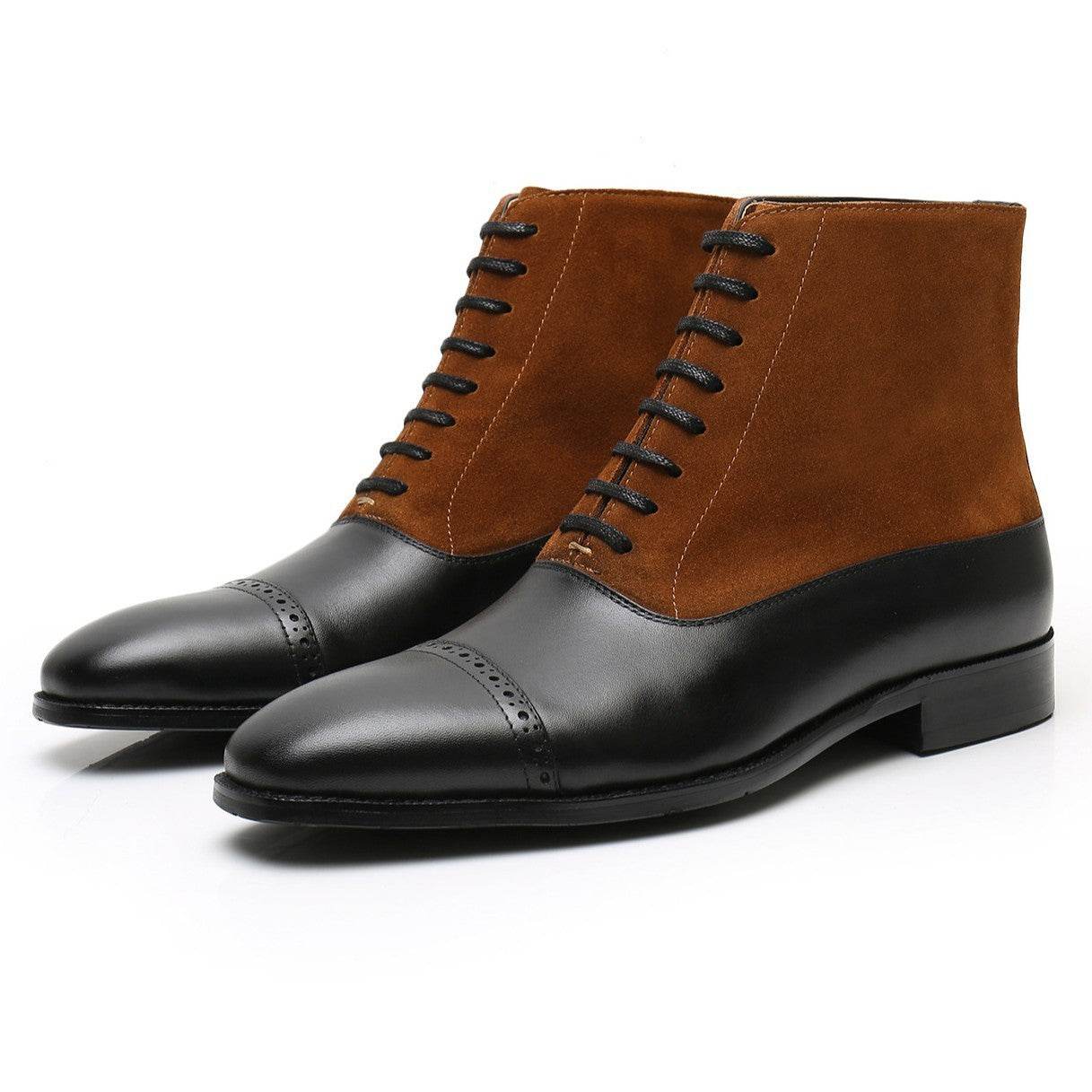 Men's High-Top Cowhide Boots - Lace-Up, Stylish Color Matching Design - Buy Center