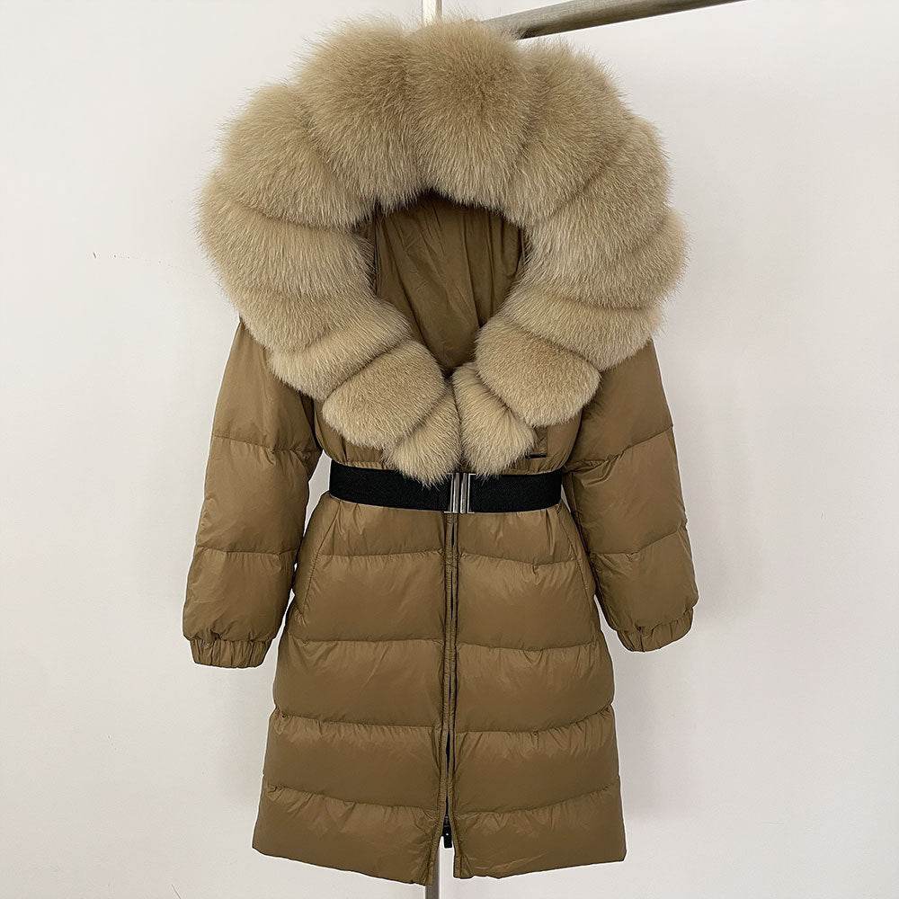 Women's Long Hoodie Coat - Real Fox Fur Collar, Padded Warmth 2025 - Buy Center