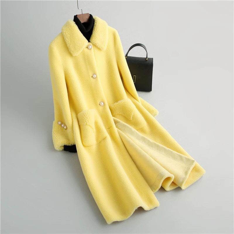 Urban Style Mid-Length Lamb Wool Coat - Women's Fleece Fur Jacket - Buy Center