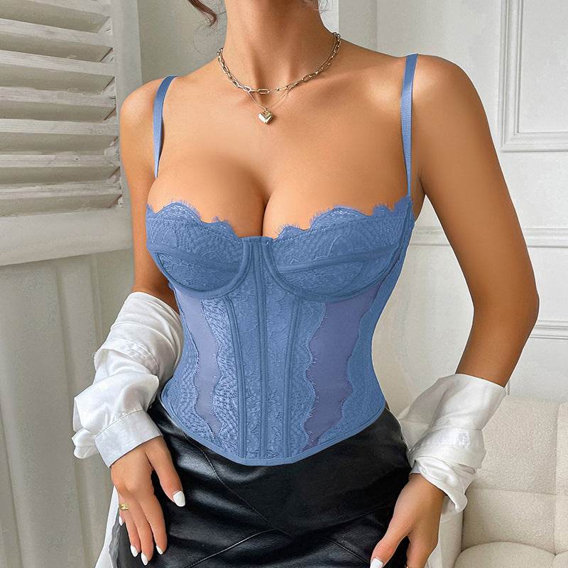 Buycenter Gathered Corset Tunic - Stylish Eyelash Lace Sling Top for Women - Buy Center