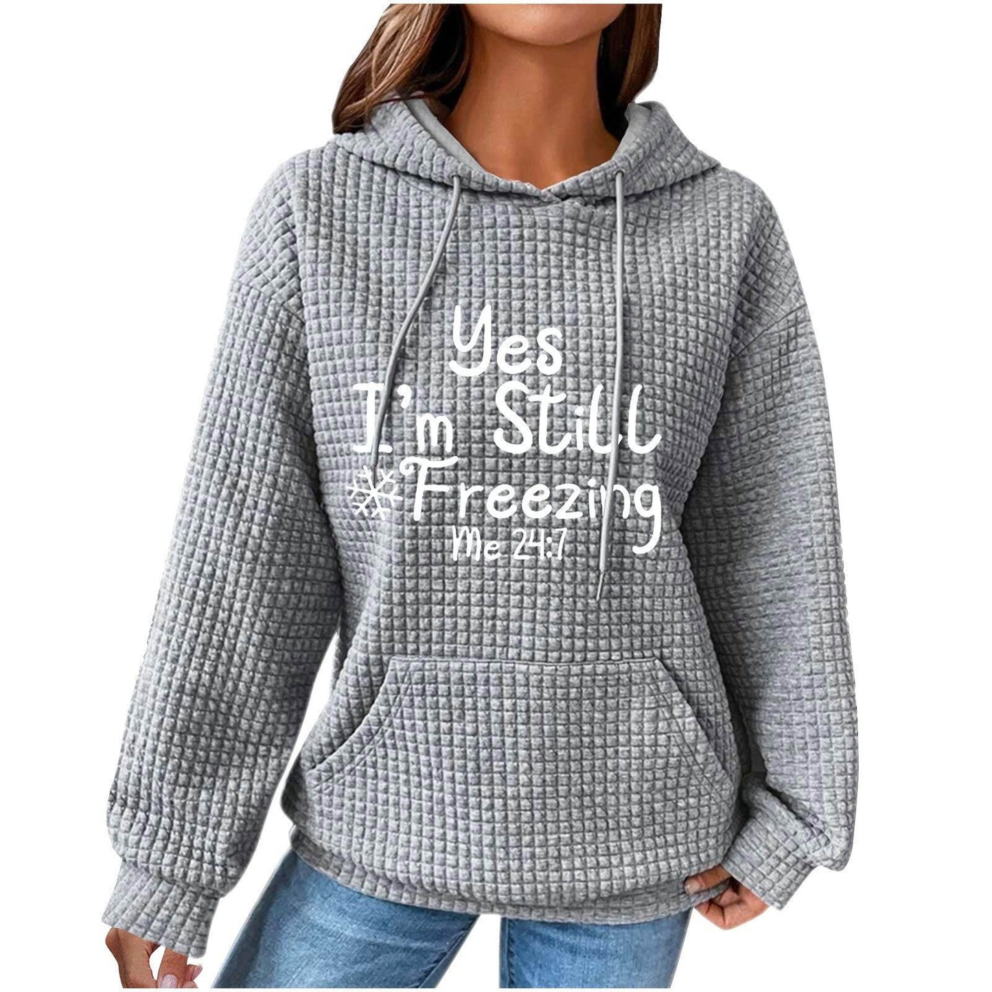 Women's Olive Green Hooded Waffle Sweater - Trendy Patchwork Design - Buy Center