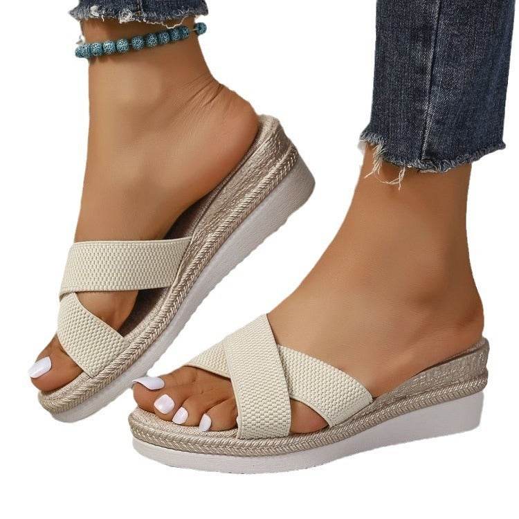 Buycenter Women's Large Size Sandals - Creamy-White Casual Slippers - Buy Center