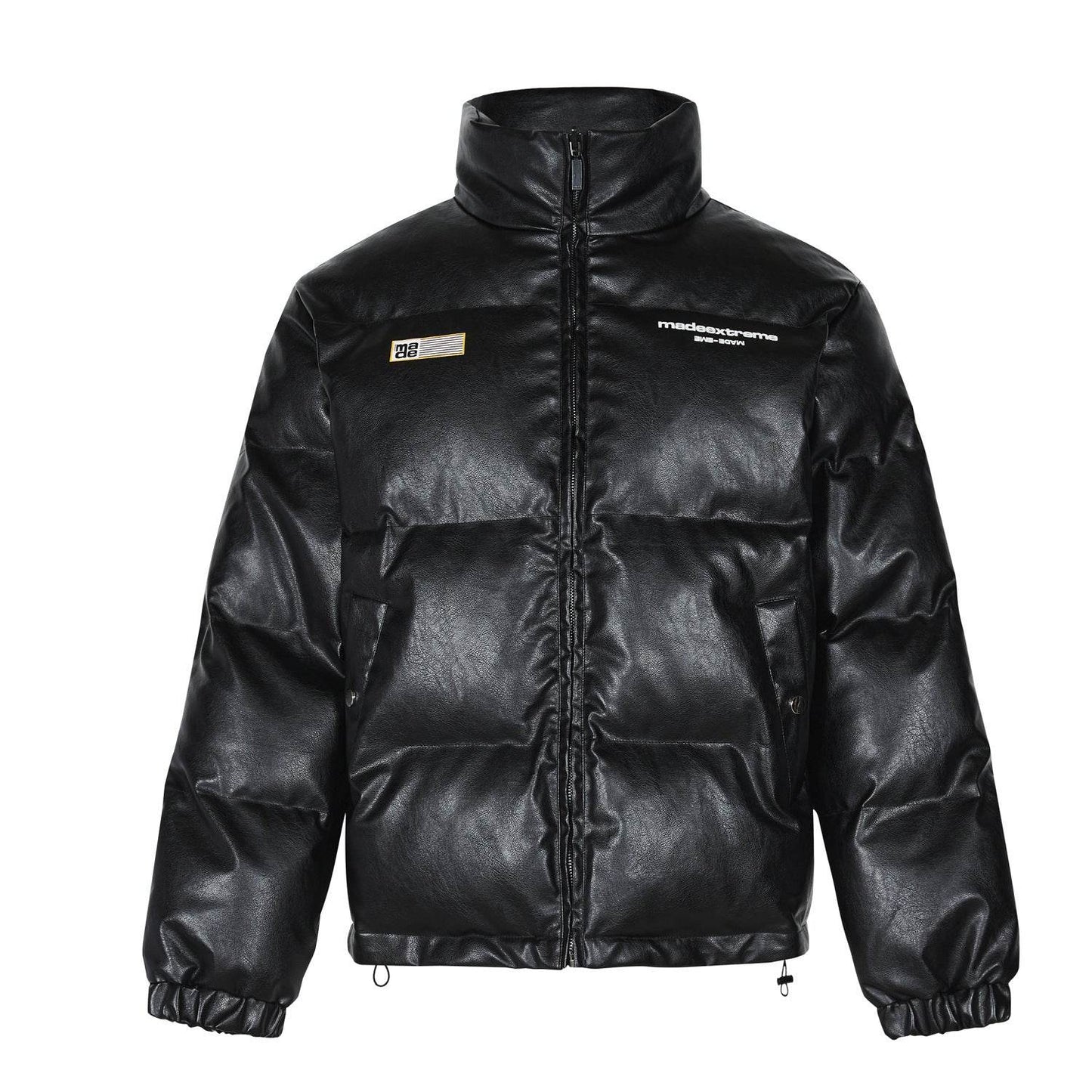 Unisex Cotton-Padded Jacket - Stylish Letter Print & Thick PU Leather - Buy Center