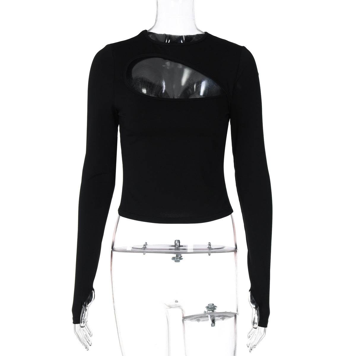 Slim-Fit Long Sleeve Hollow T-Shirt - Red, Black & Apricot Colors - Buy Center
