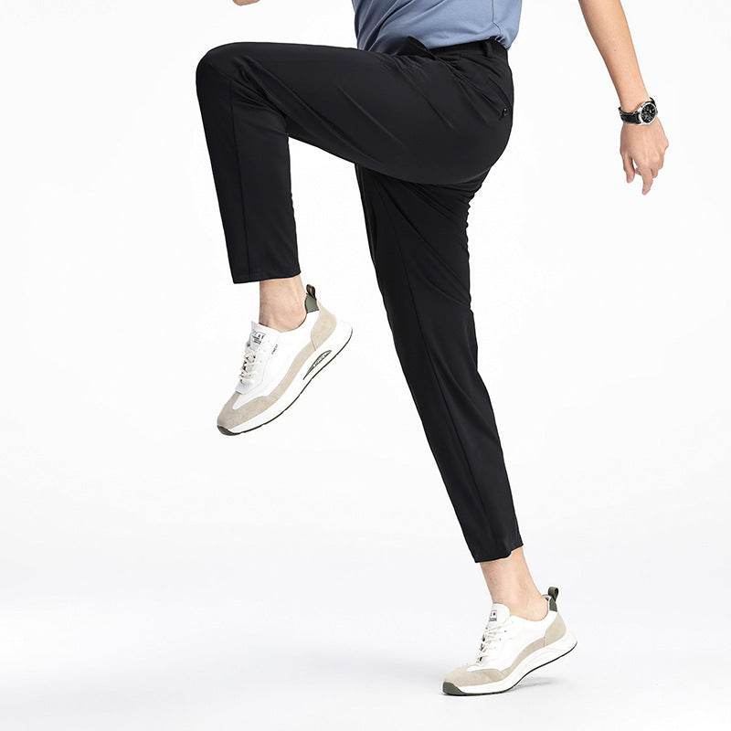 Casual Ice Silk Elastic Pants for Men - Stylish Mid-Waist Trousers - Buy Center