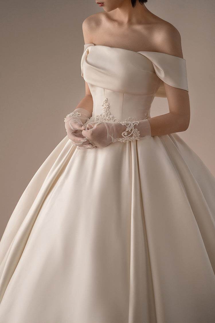 Women's Satin Off-Shoulder Wedding Dress - Retro Fashion Trend 2025 - Buy Center