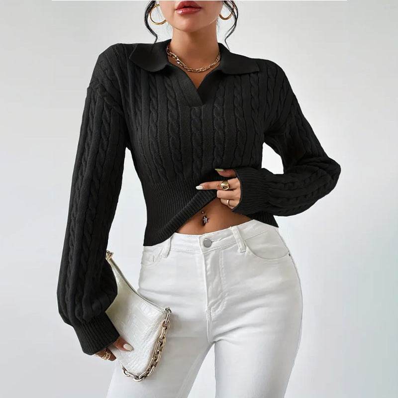 Women's V-Neck Solid Color Sweater - Cozy Loose Fit in Light Green & Black - Buy Center