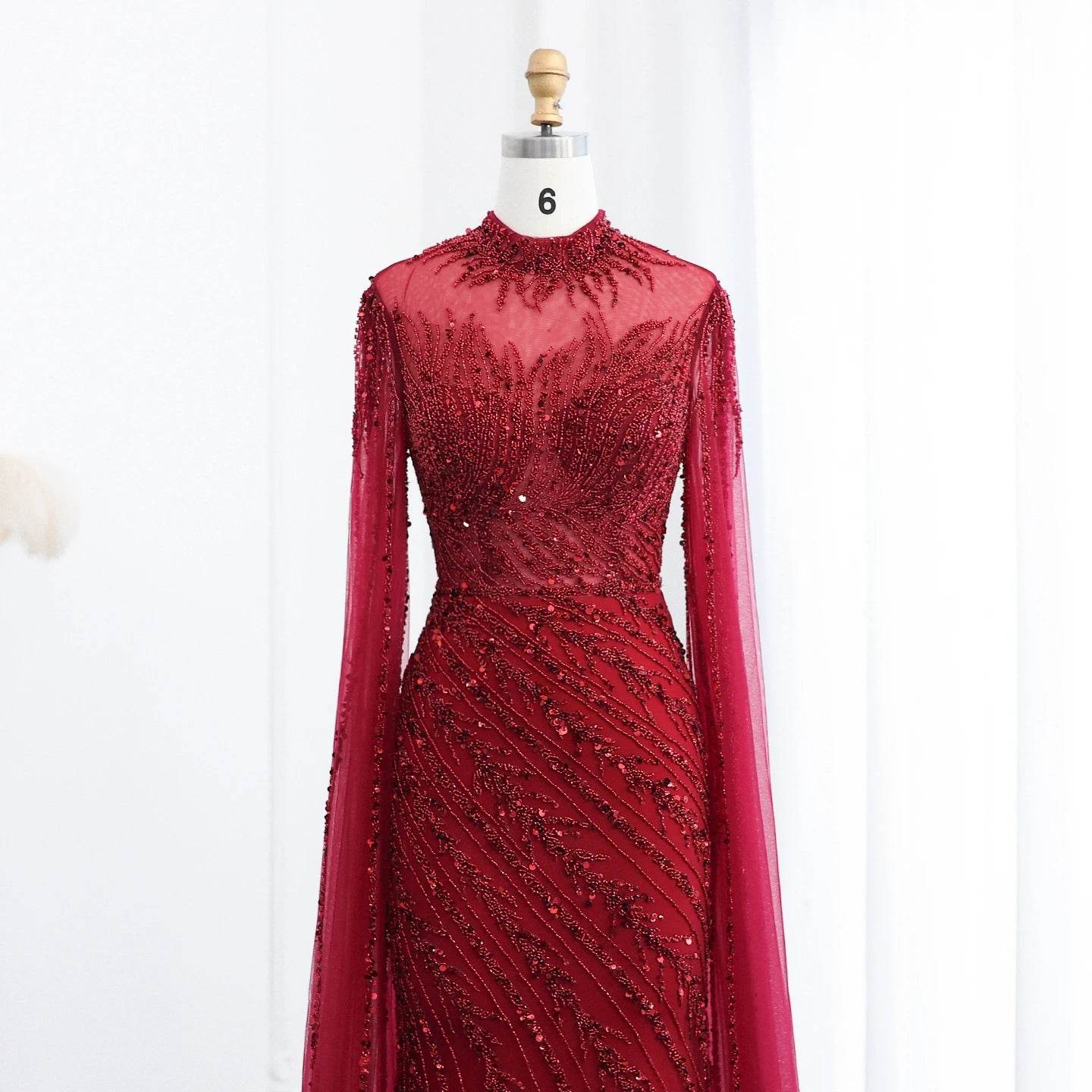 Sharon Said Black Mermaid Evening Dress - Cape Sleeves, High Neck - Buy Center