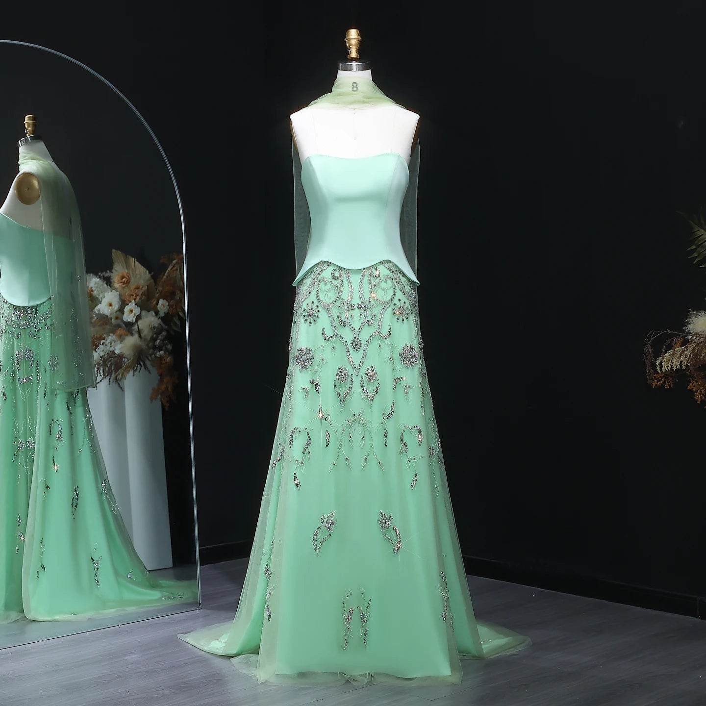 Sharon Said Luxury Sage Green Evening Dress - Elegant Formal Gown - Buy Center