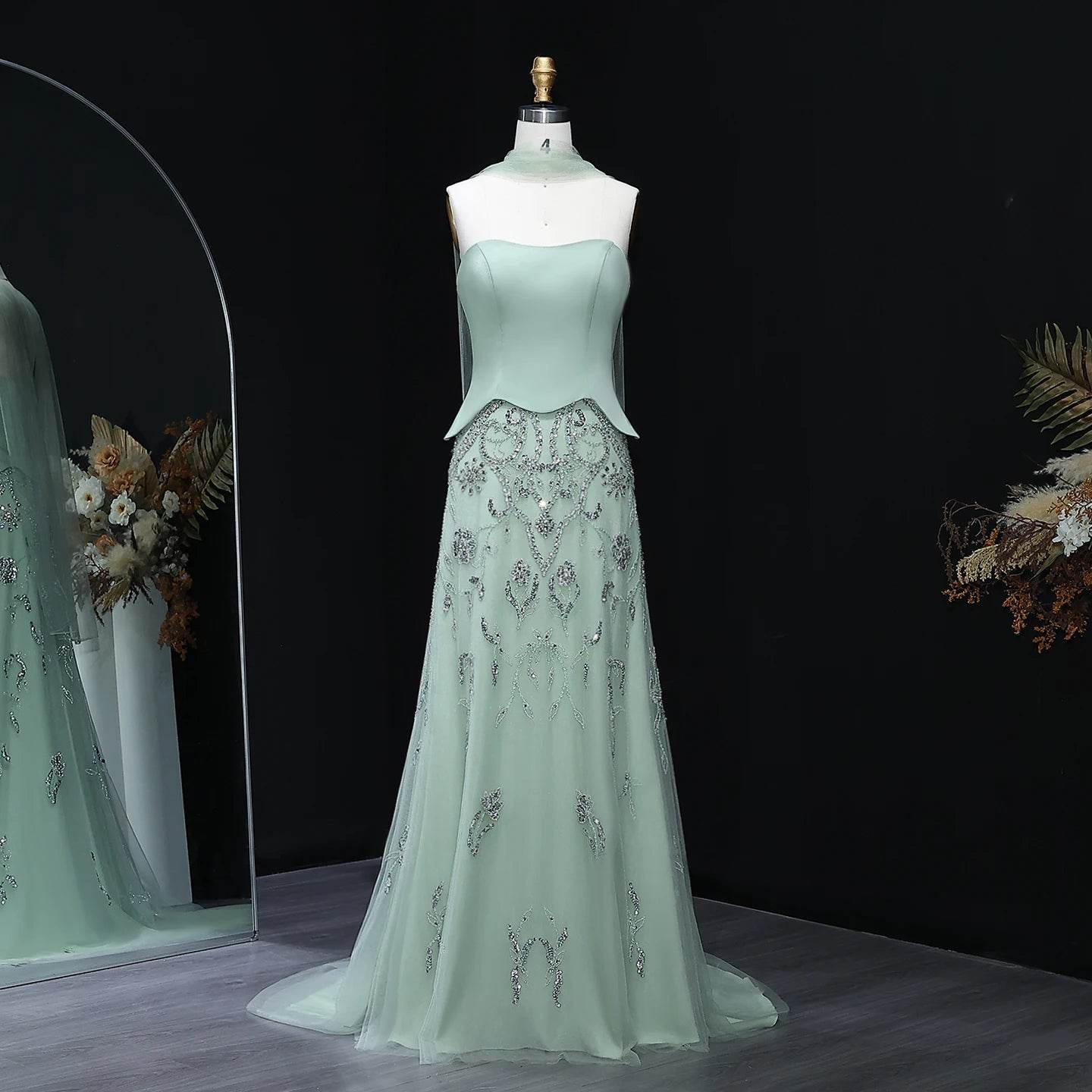 Sharon Said Luxury Sage Green Evening Dress - Elegant Formal Gown - Buy Center