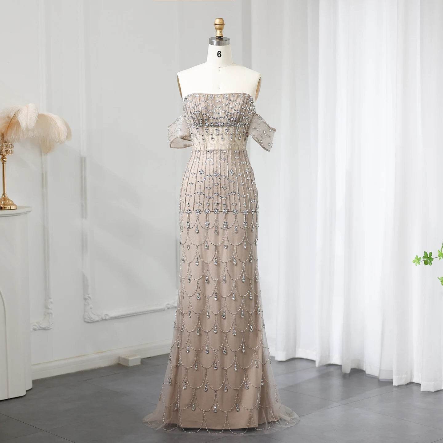 Sharon Said Luxury Mermaid Evening Dress - Strapless Beaded Gown - Buy Center