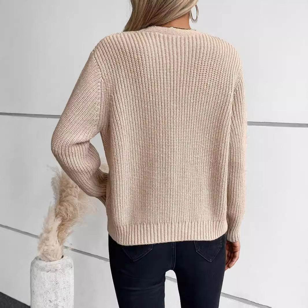 Elegant Solid Color Twist Knitted Cardigan - Cozy Women's Sweater - Buy Center